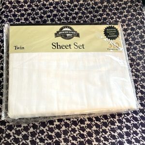 Shaver Lake Home Collection NWT white cotton sateen stripe Twin bed sheets set